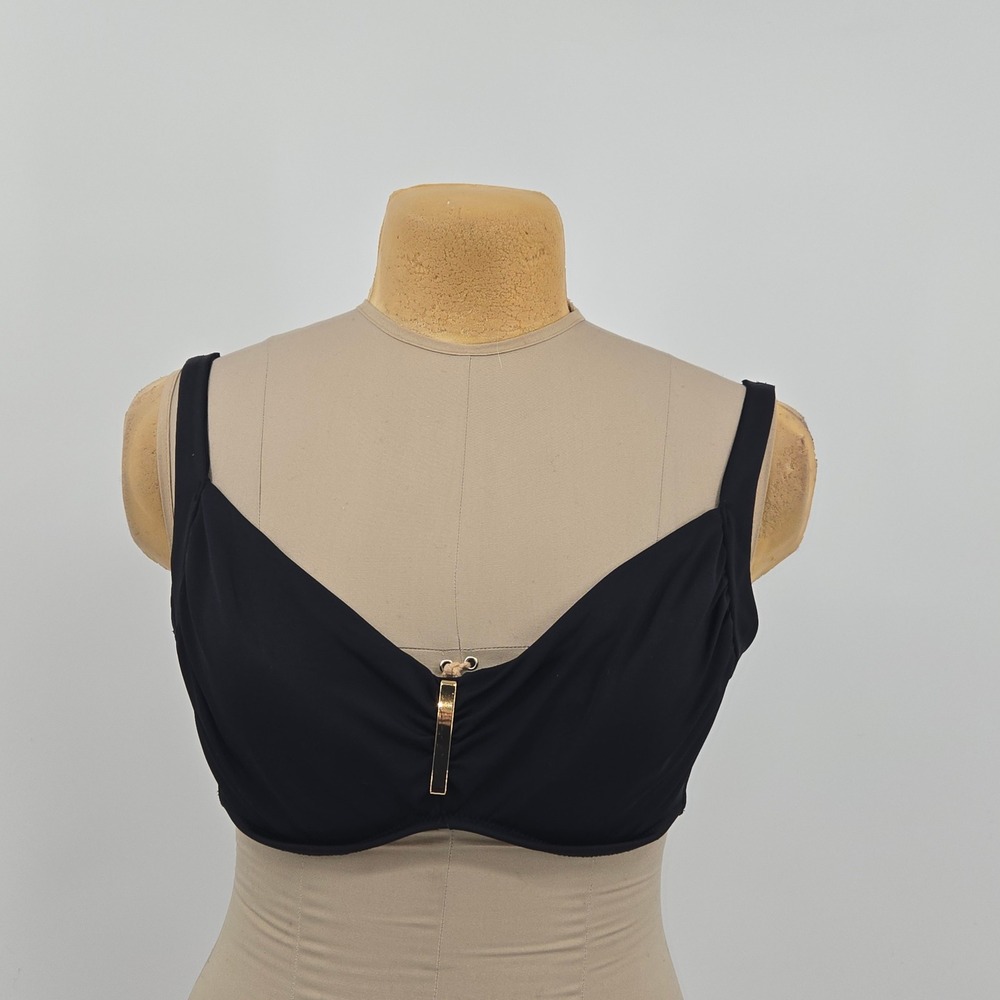 Soma‎ Swimwear Bikini Top Womens 36DD Black Underwire Gold Hardware Beachwear